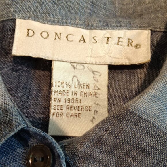 VTG Doncaster Blouse Women's 14 100% Linen Blue Plaid Button Down Sheer Top - Picture 3 of 11